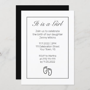 Invitation Moderne minimaliste pieds bébé fille fête de naiss