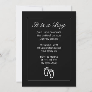 Invitation Moderne minimaliste pieds bébé garçon fête de nais
