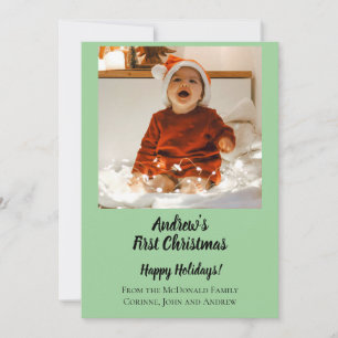 Invitation Moderne minimaliste premier Noël de bébé vert pers