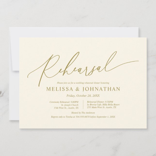 Invitation Moderne minimaliste, répétition Mariage et dîner e (Devant)