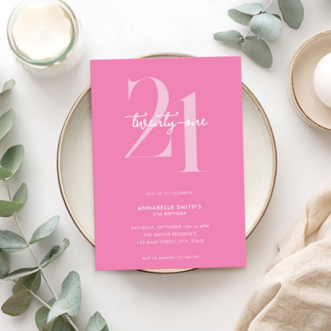 Invitation Moderne minimaliste rose 21e anniversaire (Créateur téléchargé)