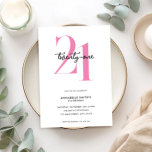 Invitation Moderne minimaliste rose blanc 21e anniversaire