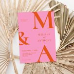 Invitation Moderne minimaliste rose et Mariage orange<br><div class="desc">Faire-part de mariage moderne minimaliste rose et orange. Caractéristiques de typographie monographique audacieuse et conception graphique minimale. Personnalisez le texte avec tous les détails de votre journée spéciale.</div>
