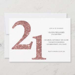 Invitation Moderne minimaliste Rose Gold 21e anniversaire