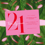 Invitation Moderne minimaliste rose rouge 21e anniversaire<br><div class="desc">Invitation moderne minimaliste de 21e anniversaire avec design simple avec typographie chic et script élégant.</div>