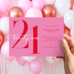 Invitation Moderne minimaliste rose rouge 21e anniversaire<br><div class="desc">Invitation moderne minimaliste de 21e anniversaire avec design simple avec typographie chic et script élégant.</div>