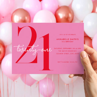 Invitation Moderne minimaliste rose rouge 21e anniversaire