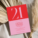 Invitation Moderne minimaliste rose rouge 21e anniversaire<br><div class="desc">Invitation moderne minimaliste 21ème anniversaire avec design simple avec élégante typographie chic en rose et rouge.</div>