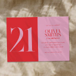 Invitation Moderne minimaliste rose rouge 21e anniversaire<br><div class="desc">Invitation moderne minimaliste 21ème anniversaire avec design simple avec élégante typographie chic en rose et rouge.</div>