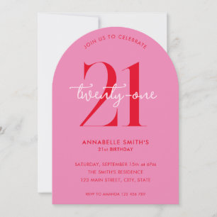 Invitation Moderne minimaliste rose rouge 21e anniversaire