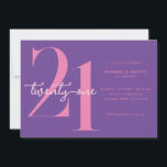 Invitation Moderne minimaliste rose violet 21e anniversaire<br><div class="desc">Invitation moderne minimaliste de 21e anniversaire avec design simple avec typographie chic et script élégant.</div>