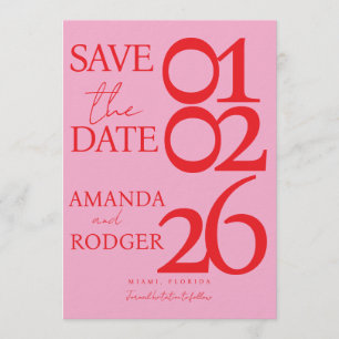 Invitation Moderne Minimaliste Rouge Rose Enregistrer la Date