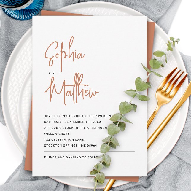 Invitation Moderne Minimaliste Script Terracotta | Mariage (Créateur téléchargé)