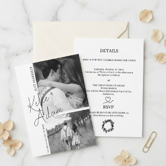 Invitation Moderne Minimaliste Script Tout Juste Mariés 2 Pho