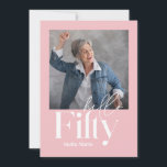 Invitation Moderne minimaliste simple rose girly 50e annivers<br><div class="desc">Typographie minimaliste moderne simple photo girly rose et blanc 50ème anniversaire invitation. Une collection contemporaine.</div>