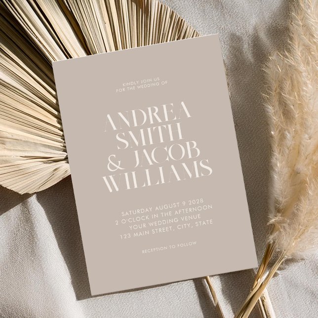 Invitation Moderne minimaliste Taupe Mariage chic (Créateur téléchargé)