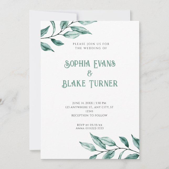 Invitation Moderne minimaliste verdure Mariage blanc (Devant)