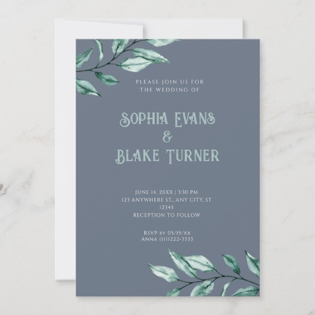 Invitation Moderne minimaliste vert Mariage gris (Devant)