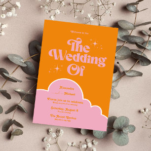 Invitation Moderne minimaliste Vibrand orange et Mariage rose