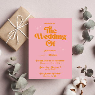 Invitation Moderne minimaliste Vibrand orange et Mariage rose