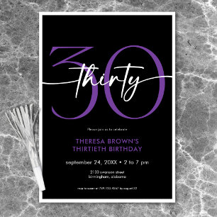 Invitation Moderne minimaliste violet trente Script Anniversa