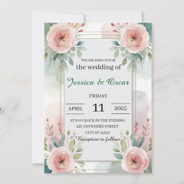 Invitation Moderne Moelleux Pastel Aquarelle Mariage (Devant)