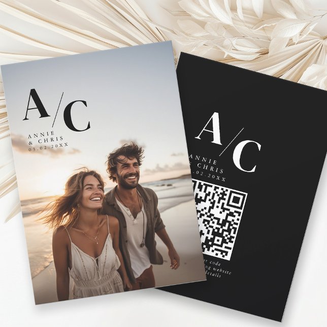 Invitation Moderne, Monogramme, Photo, QR-Code (Créateur téléchargé)