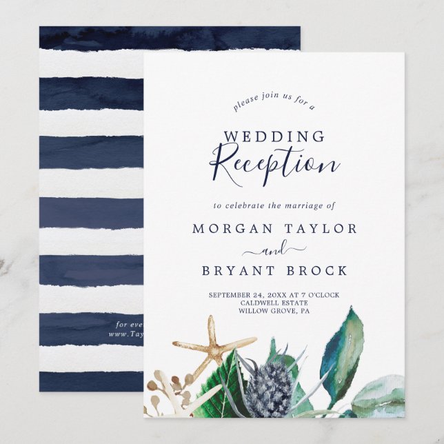 Invitation Moderne Nautique | Réception de Mariage avec Verdu (Devant / Derrière)