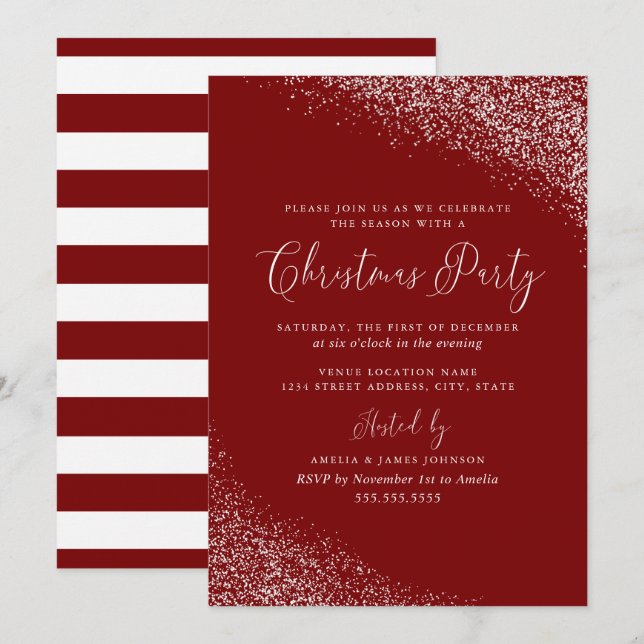 Invitation Moderne Noël blanc rouge festif (Devant / Derrière)