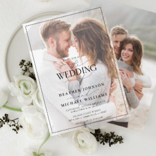 Invitation Moderne Noir Blanc Calligraphie Faux Vellum 2 Phot