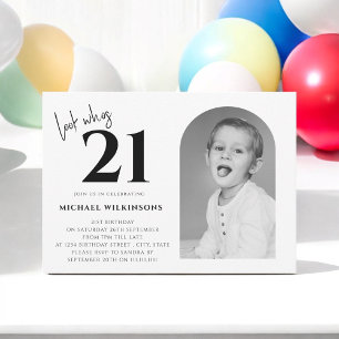Invitation moderne noir et blanc pour hommes 21e anniversaire