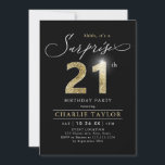 Invitation Moderne noir et or adulte surprise 21e anniversair<br><div class="desc">Modern Shhh, c'est une surprise 21ème anniversaire invitation de fête comprend script élégant et faux or parties scintillant numéro 21 et vos détails de fête sur couleur arrière - plan noir, simple et élégant, grande surprise invitation d'anniversaire adulte jalon d'anniversaire pour les hommes et les femmes. la couleur noire de...</div>