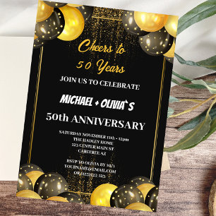 Invitation moderne noir et or pour 50e anniversair
