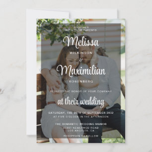 Invitation Moderne noir transparent chic 2 photo QR Code RSVP