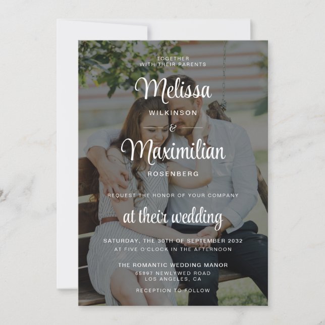 Invitation Moderne noir transparent chic 2 photo QR Code RSVP (Devant)