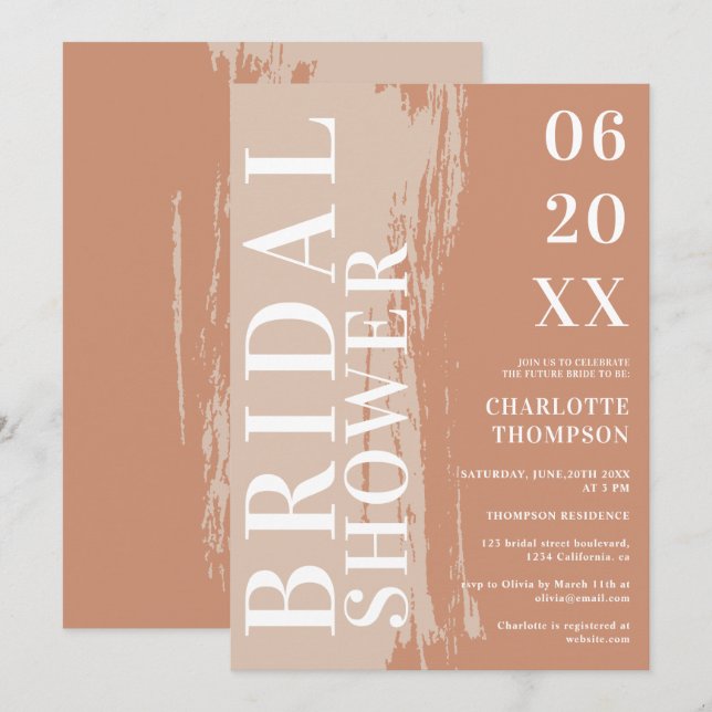 Invitation Moderne noms audacieux terre terre cuite douche nu (Devant / Derrière)