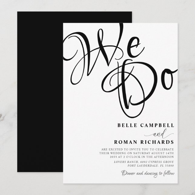 Invitation Moderne Nous Faisons Écriture Noir & Blanc Mariage (Devant / Derrière)