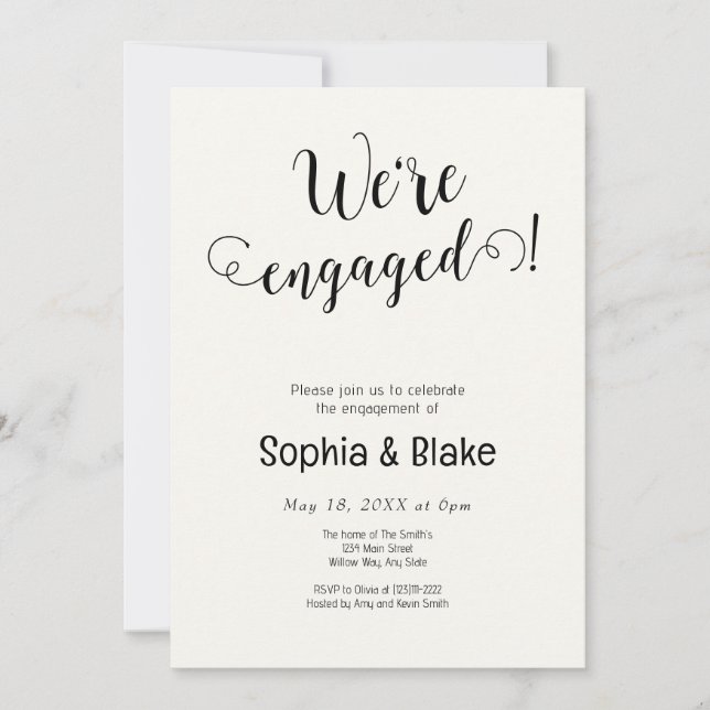 Invitation Moderne Nous sommes engagés White Cream Engagement (Devant)