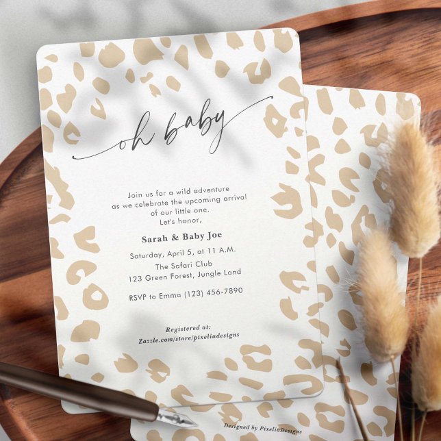 Invitation Moderne Oh Baby Animal Imprimer Genre Neutre Douch (Modern organic animal print pattern, gender neutral baby shower invitation.)