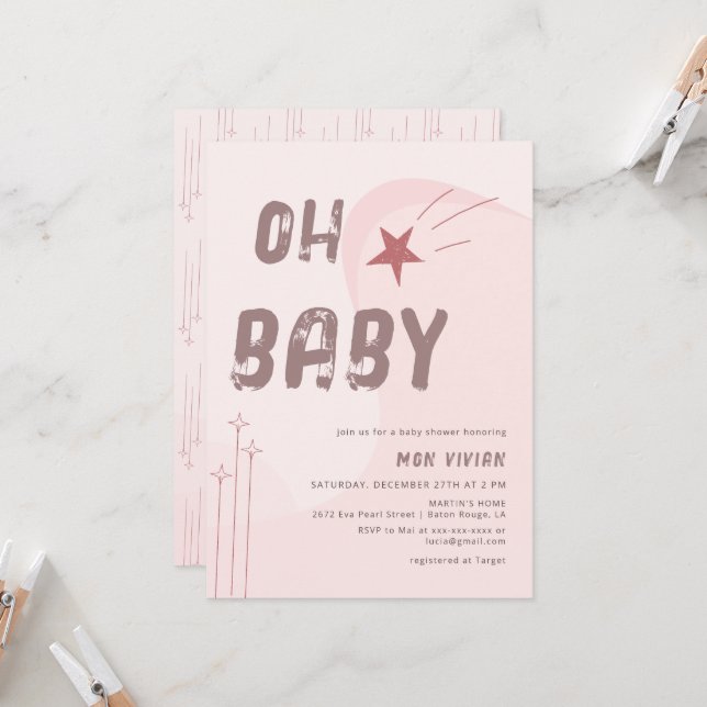 Invitation Moderne Oh Baby Beige Baby shower esthétique (Devant/Arrière en situation)