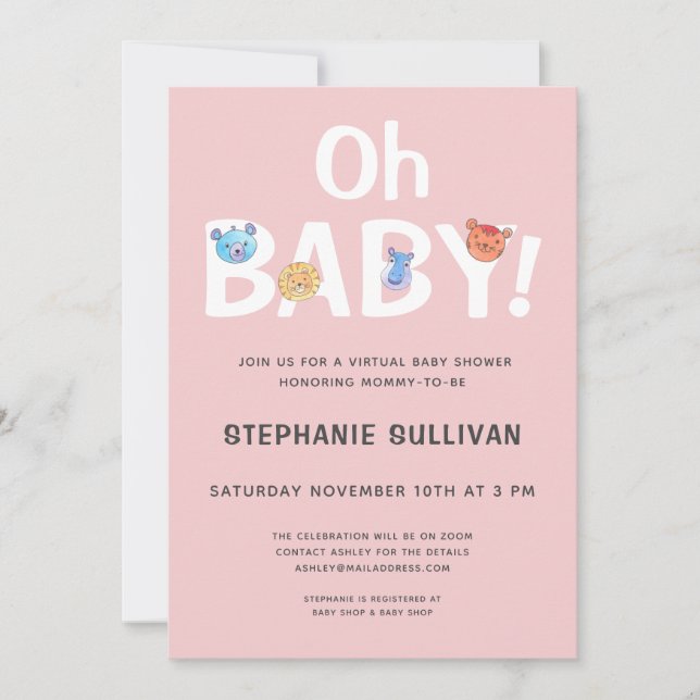 Invitation Moderne Oh Baby Rose Girl Baby shower virtuel (Devant)