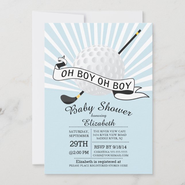 Invitation Moderne Oh Boy Golf Ball Boys Baby shower (Devant)