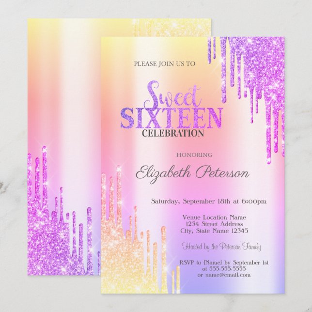 Invitation Moderne Ombre Violet Drips avec Effet de Ruisselle (Devant / Derrière)