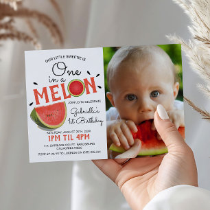 Invitation Moderne One in a Melon Photo Anniversaire d'été