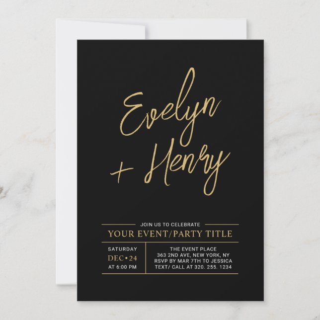 Invitation moderne or et noir pour toute occasion (Devant)