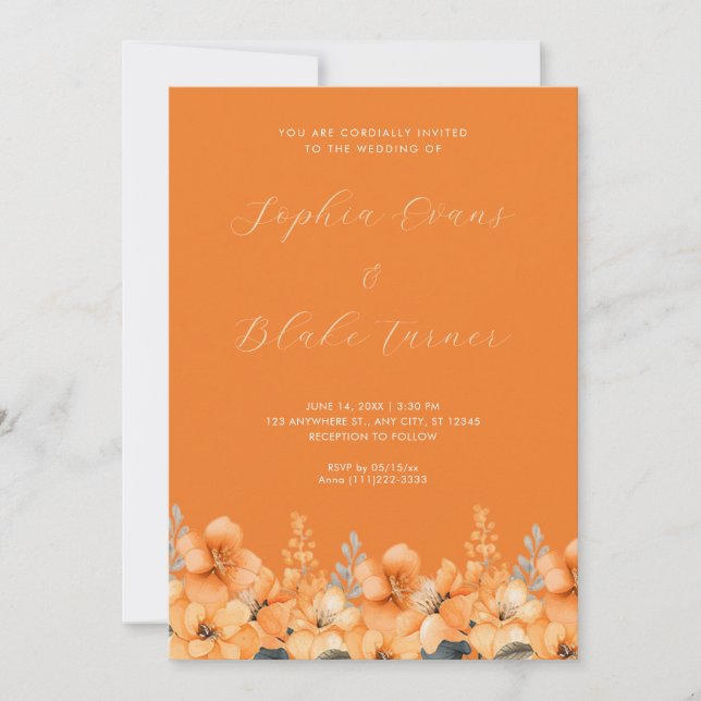 Invitation Moderne Orange Fleur sauvage Jardin Orange Mariage (Devant)
