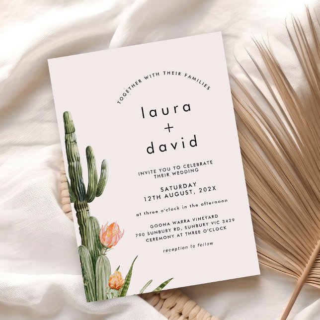Invitation Moderne Orange Floral Cactus Mariage (Modern Cactus Wedding Invitation, Cactus Themed Wedding Invite, Modern, Floral Cactus Wedding Invite)