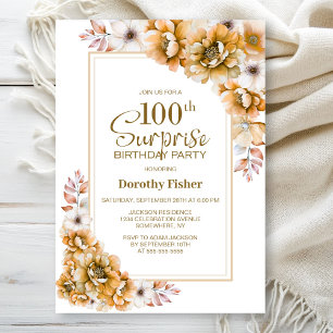 Invitation Moderne Orange Floral Surprise 100ème anniversaire