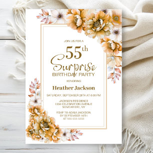 Invitation Moderne Orange Floral Surprise 55ème anniversaire