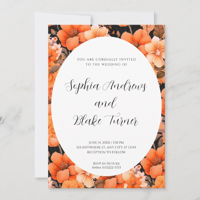 Invitation Moderne Orange Garden Floral Mariage encadré (Devant)
